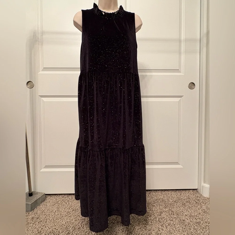 J. Crew Sparkling Black Velvet Maxi Dress NWT!